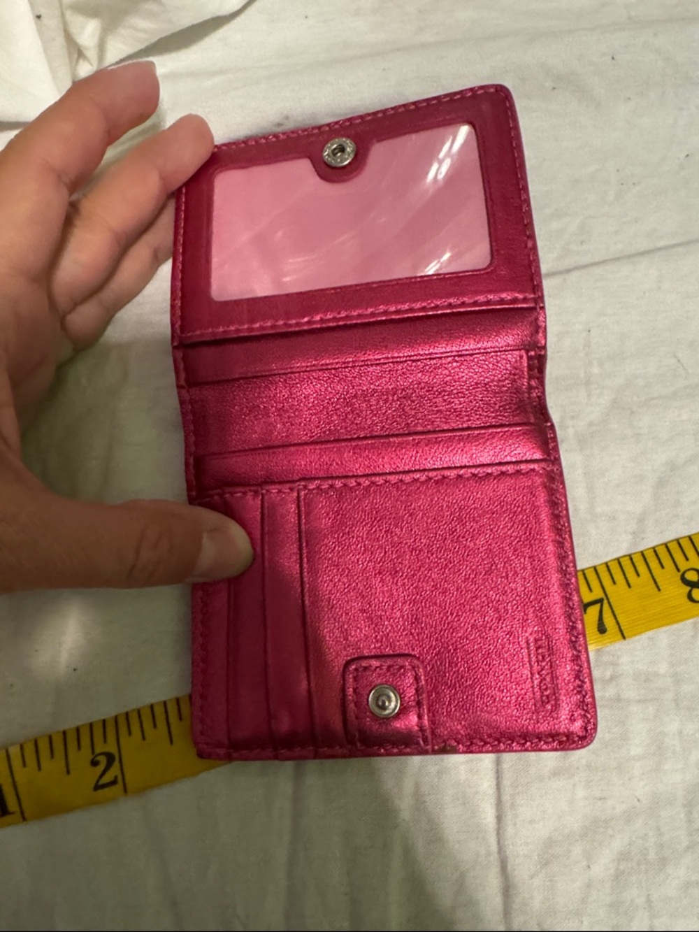 Coach Metallic Fuchsia Leather Zip Card Case - Picture 3 of 7